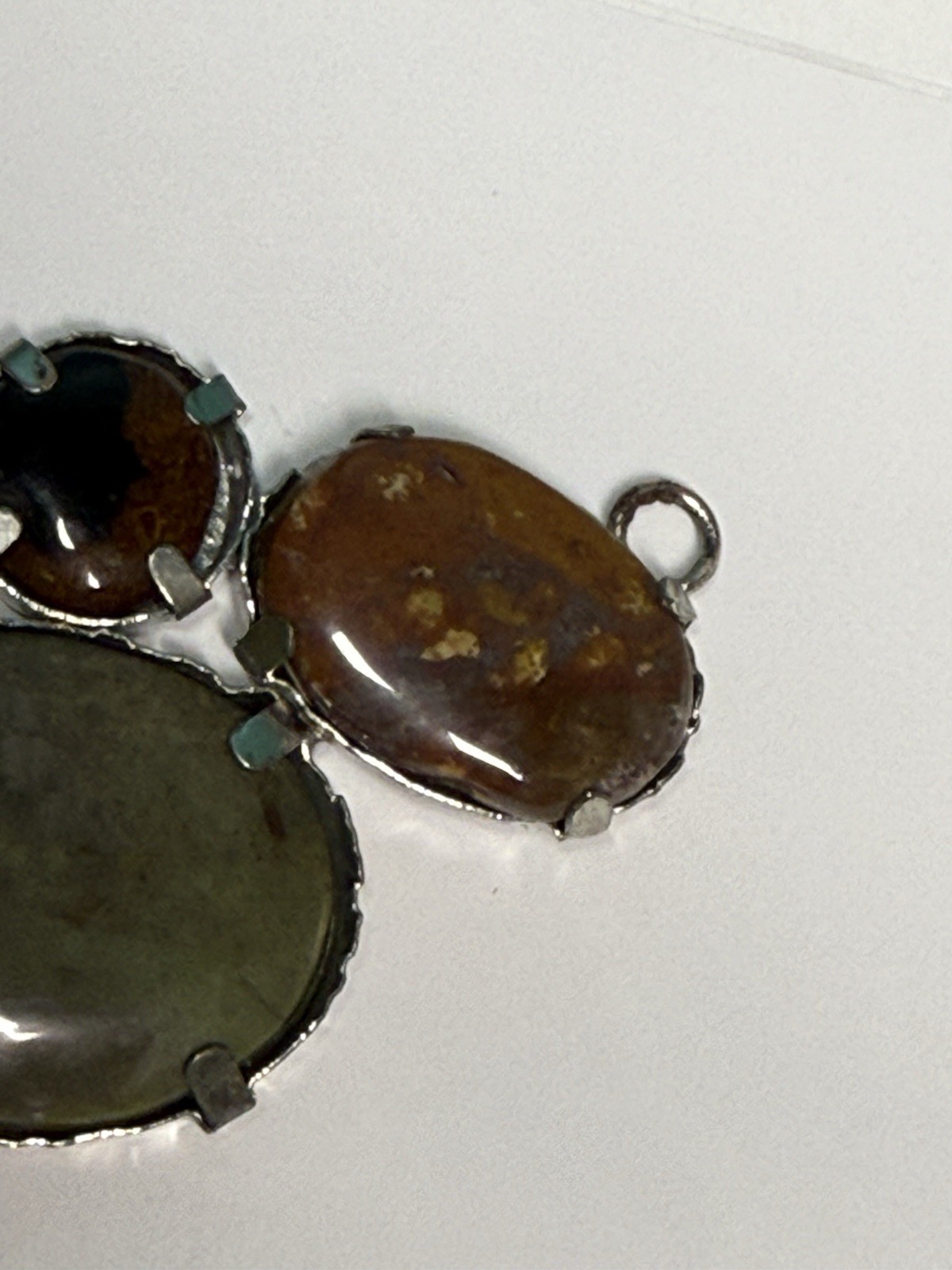 Vintage Pendant Silver Tone Multi Stone Cabochon Brutalist Artisan MCM Craft
