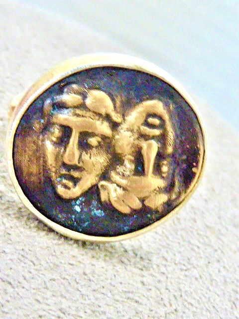 VINTAGE CUSTOM STERLING SILVER 925 GOLD TONE DOUBLE FACE COIN RING SIZE 4.25