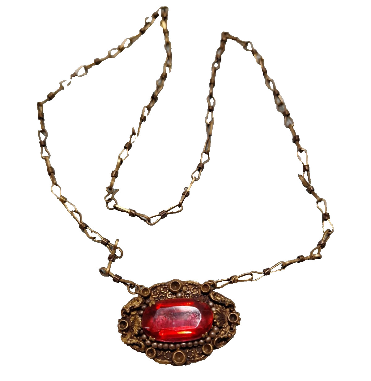 Vintage Victorian Faceted RED Pendant Necklace Non Magnetic