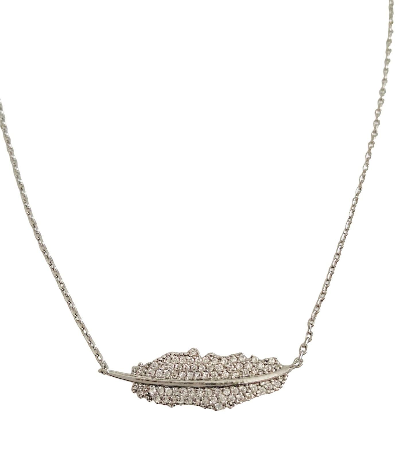 NEW Henri Bendel Silver Feather Delicate Chain Necklace with Dust Bag & Tag