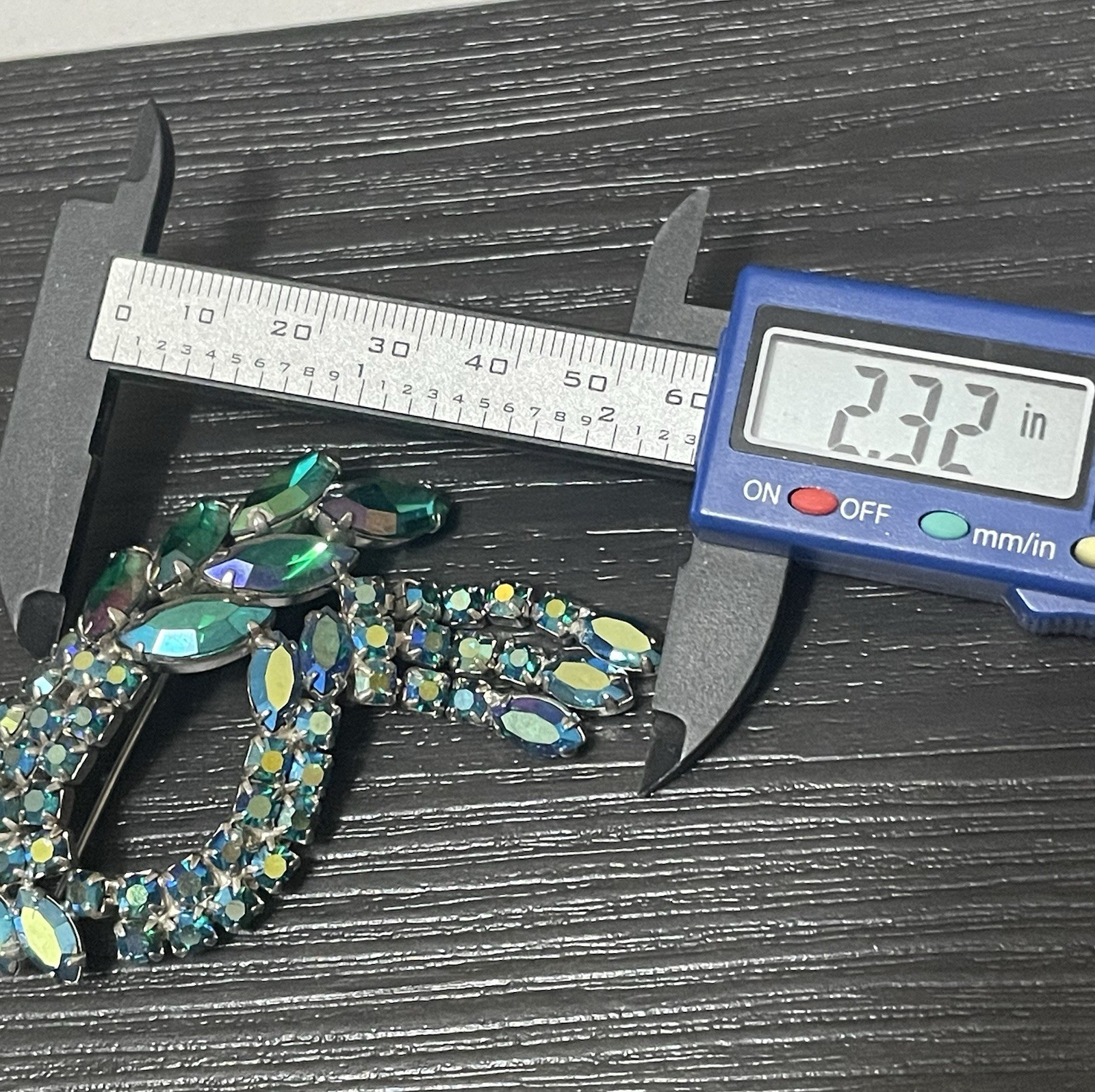 “Blue Lagoon” Style Aurora Borealis Crystal Rhinestone Tassel Brooch Vtg Estate