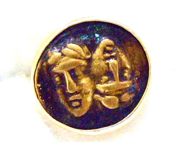 VINTAGE CUSTOM STERLING SILVER 925 GOLD TONE DOUBLE FACE COIN RING SIZE 4.25