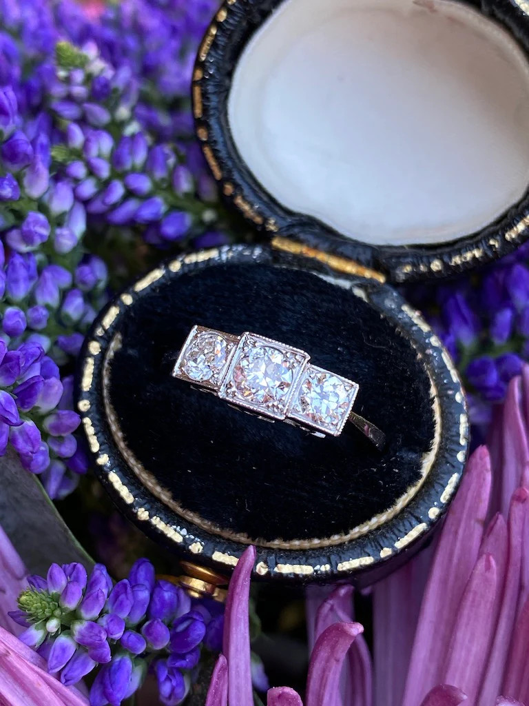 1.20Ctw White Round Cut CZ Three Stone Antique Style Art Deco Ring In 925 Silver