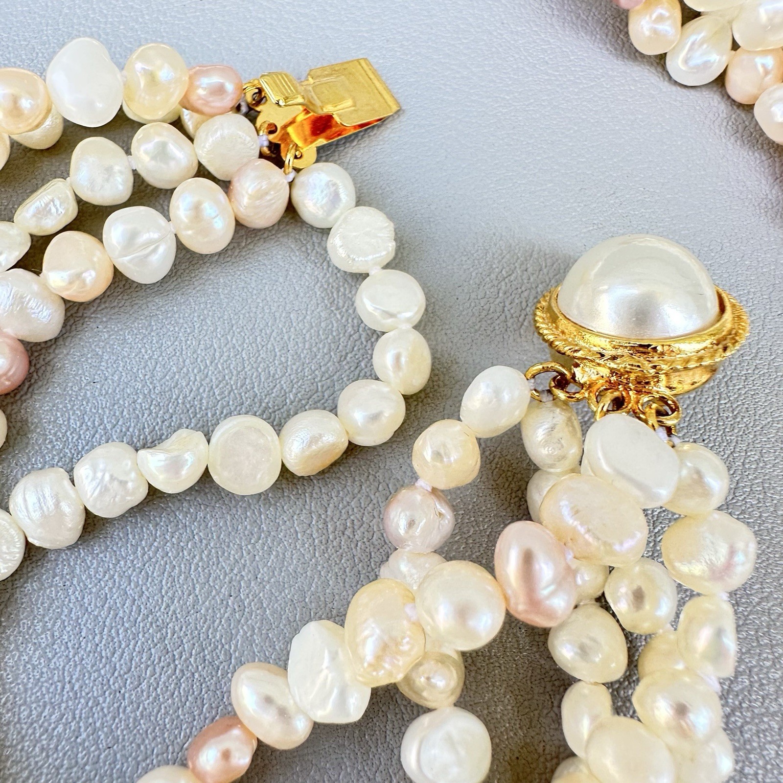 Freshwater Pearl Necklace Bracelet Set White Blush Pink Convertible Multi-strand