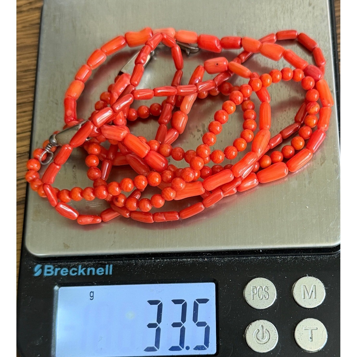 Vintage Multi Strand Coral Bead Necklace Sterling Silver Salmon Orange Beads
