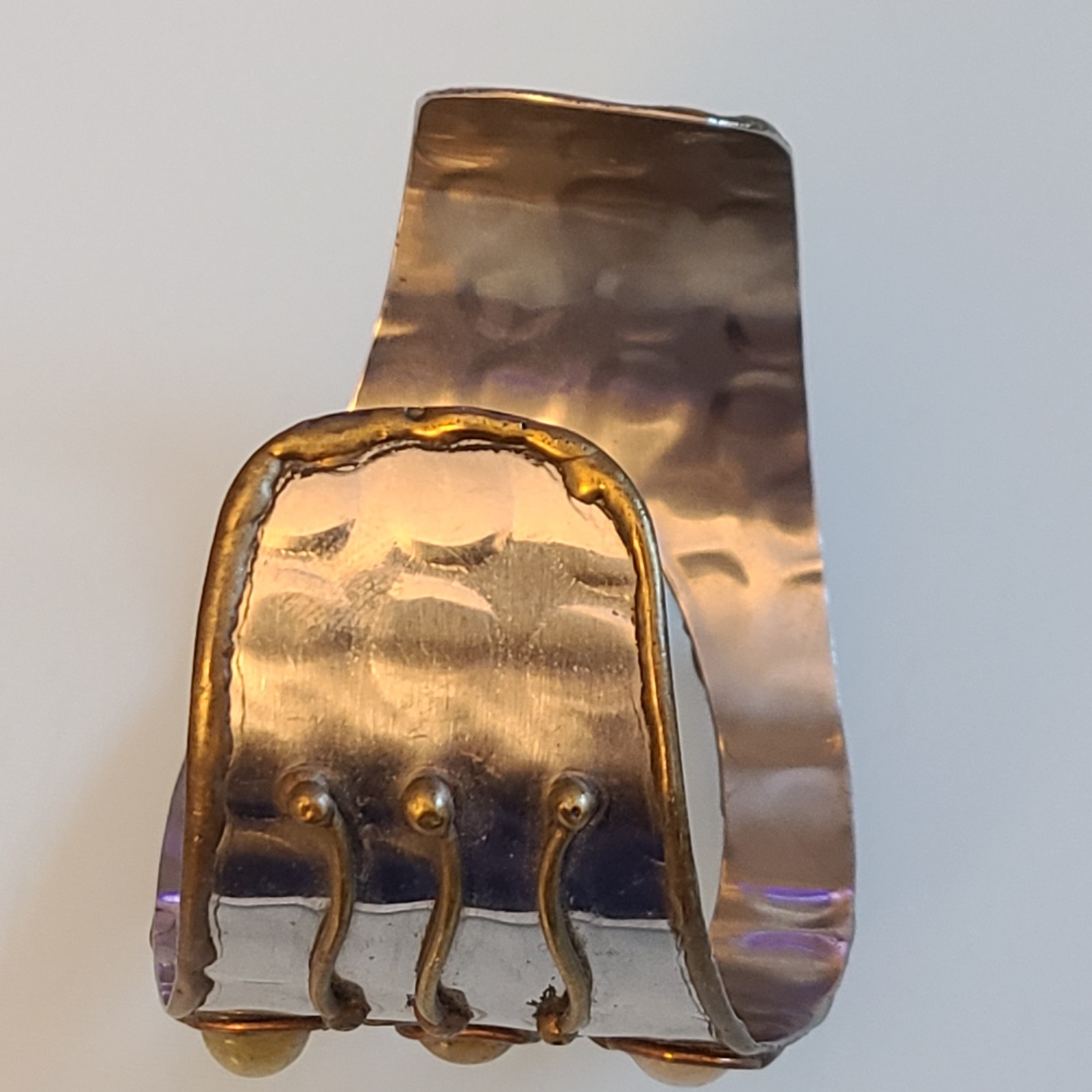 VTG Brutalist Mixed Metal Cuff Bracelet 2″ Wide Artisan Multi-Gem Statement