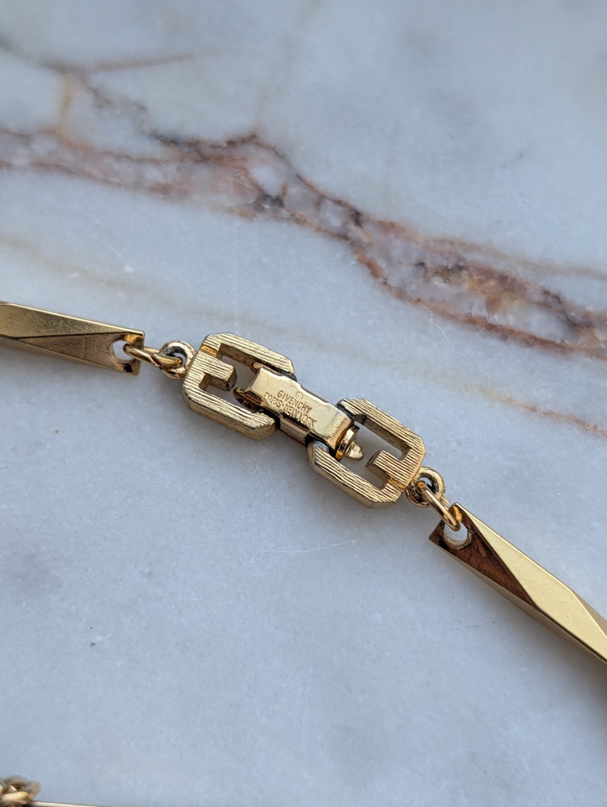 Vintage Givenchy Byzantine Link Bar Station Necklace Gold-Tone 17″