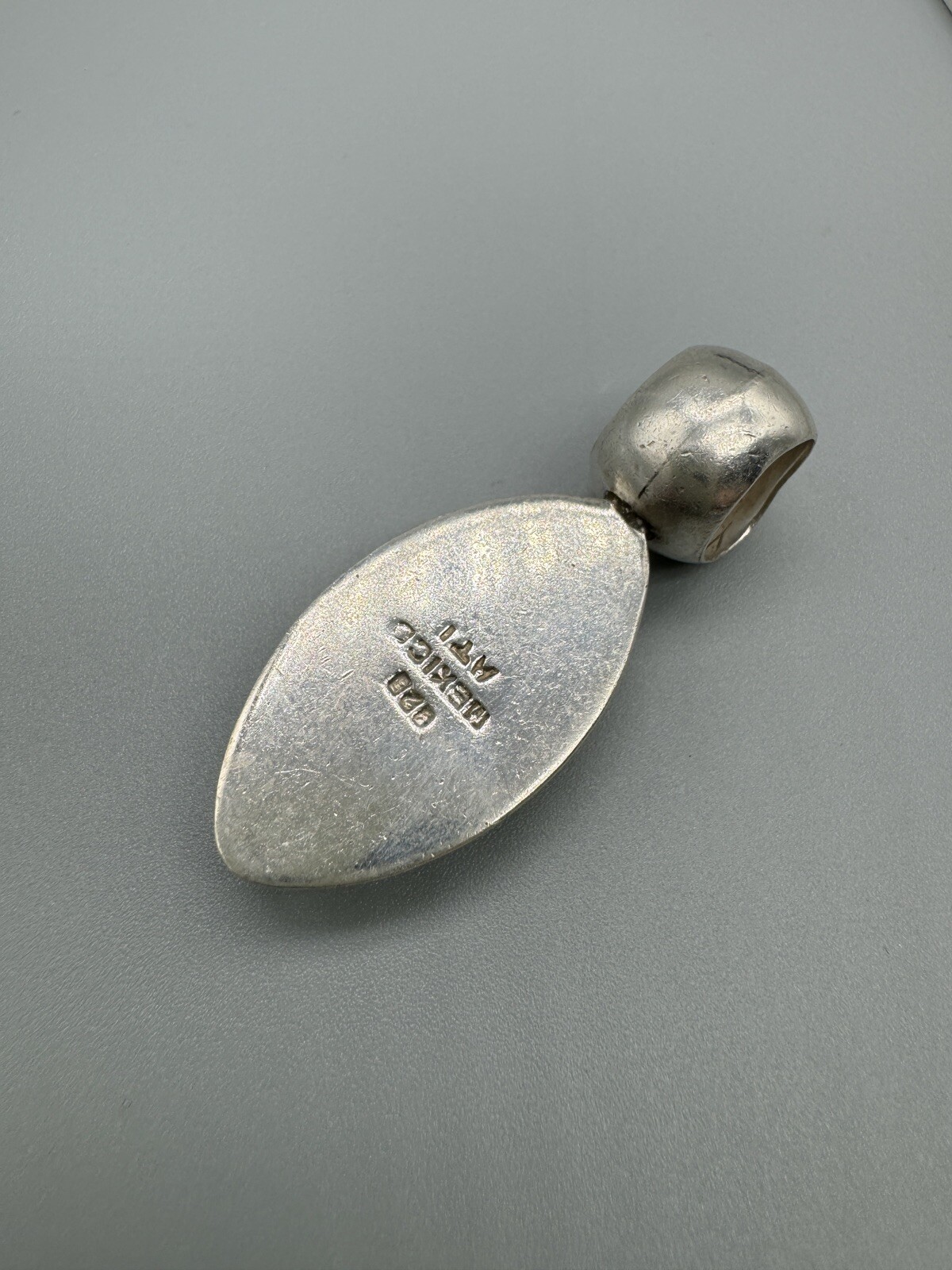 Vintage 925 Sterling Silver Mexico ATI Oval Crazy Lace Agate Amazing Pendant