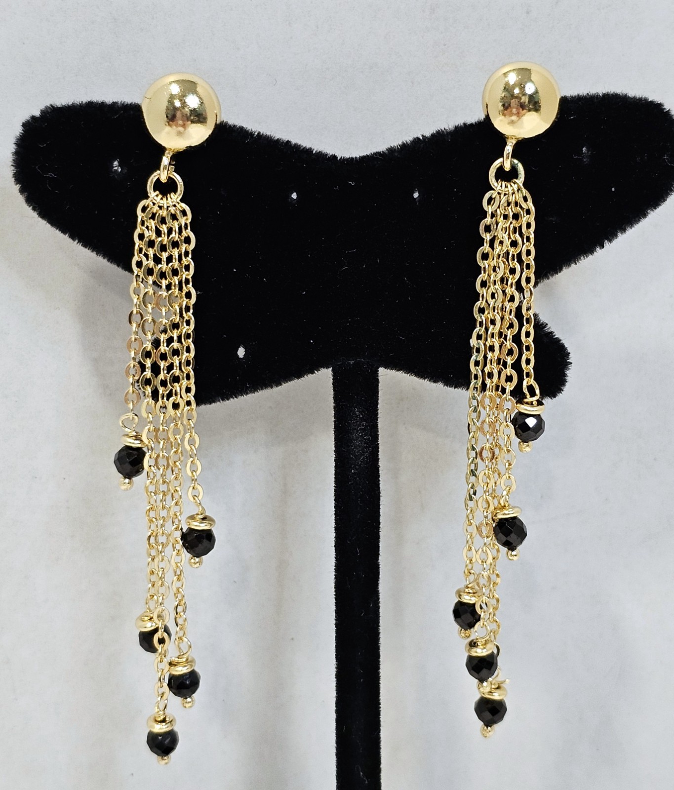 Bellezza Itaor Italy earrings gold over sterling chain dangle black beads