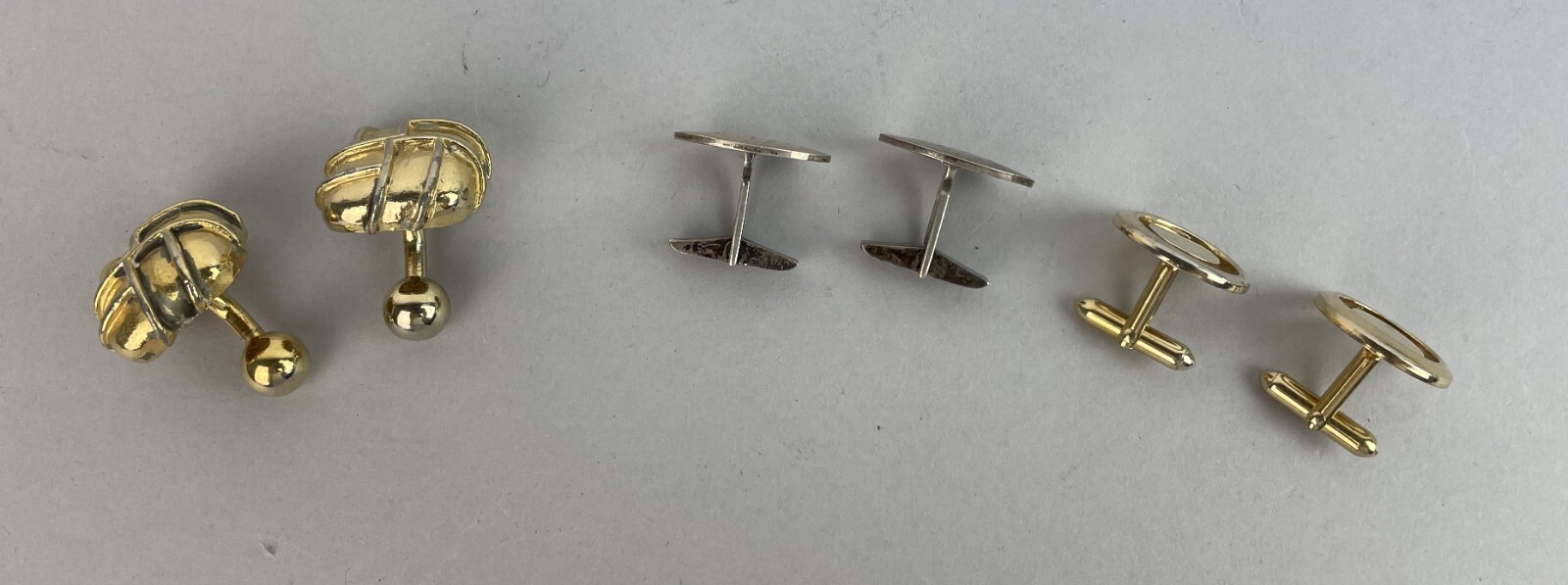 Vintage Set Of 3 Gold Plate metal AND STERLING SILVER cufflinks MIXED LOT, m4
