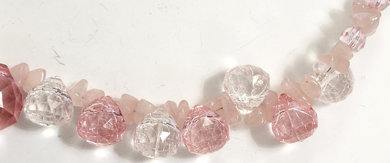Pink Rose Quartz Chips Acrylic Faceted Crackle Beads Necklace Fairies Fantasy