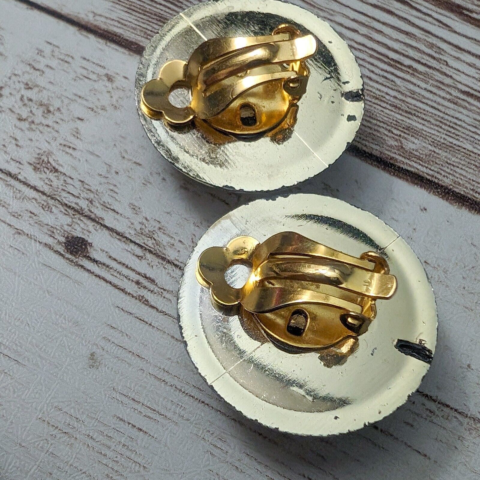 Vintage Clip On Earrings – Domed Patterned Brown with Gold Tone Halo
