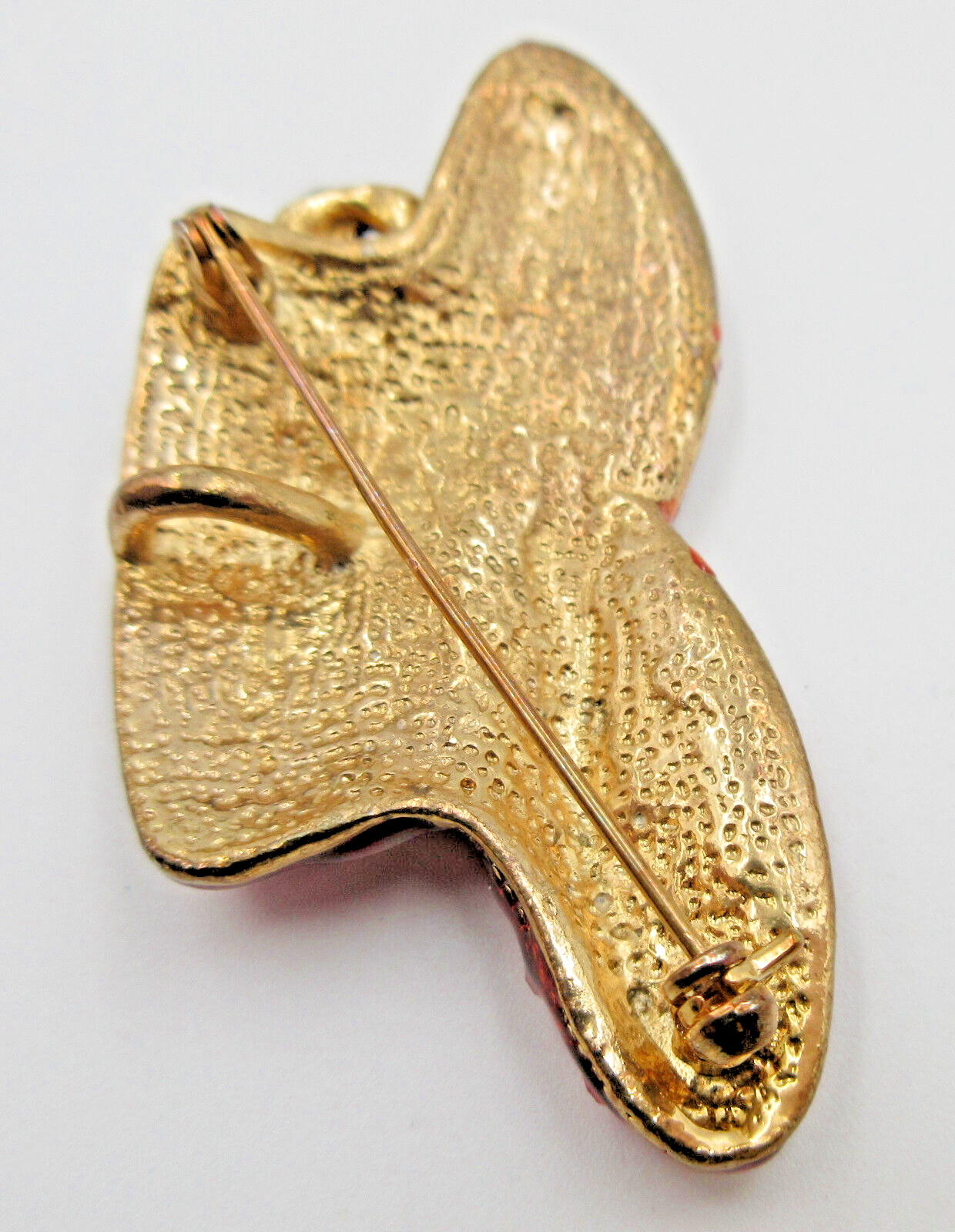VTG big heavy bling brim lady Hat bow pendant Brooch Pin red purple gold tone