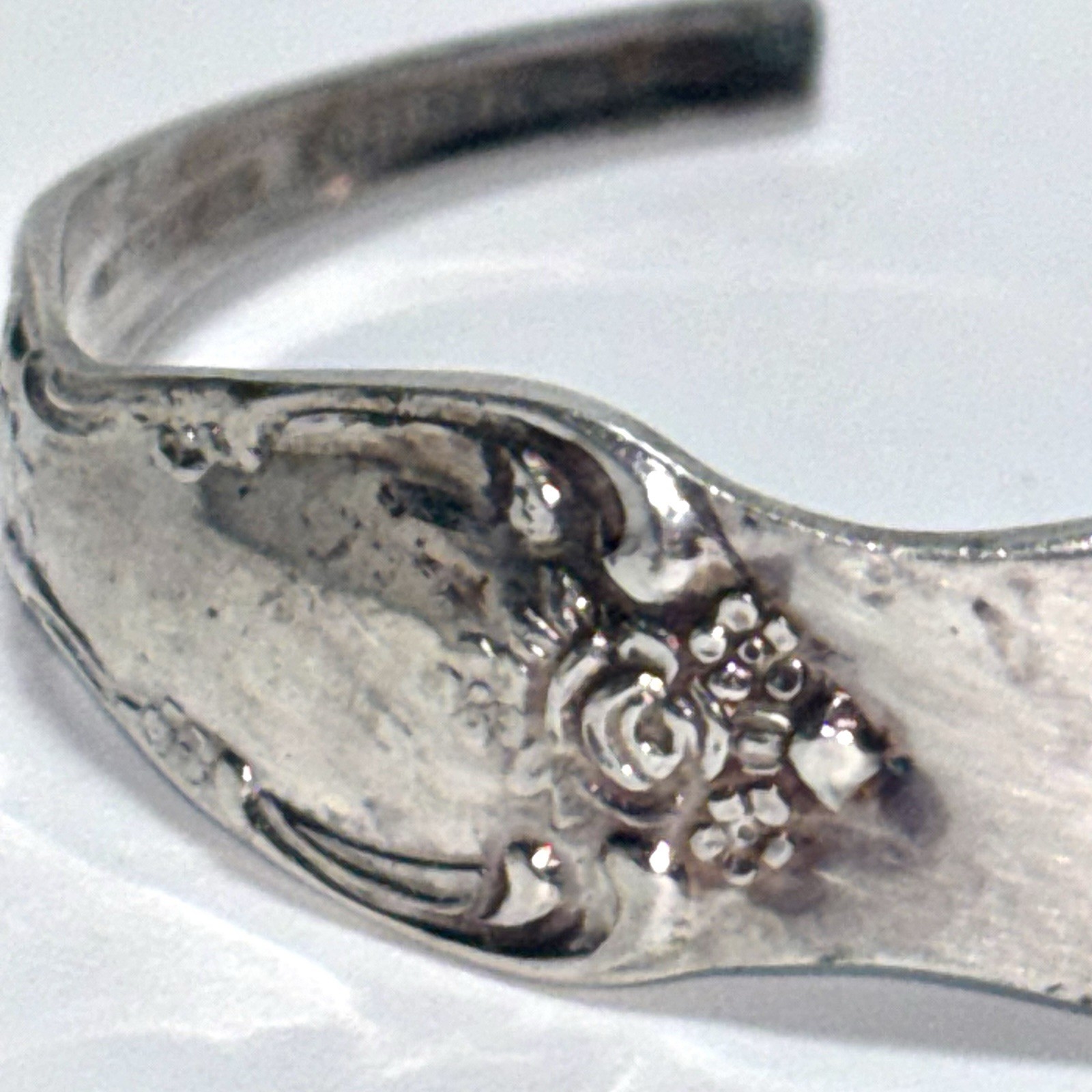 Vintage WM A Rogers Oneida Silver Plated Spoon Cuff Floral Bracelet Adjustable