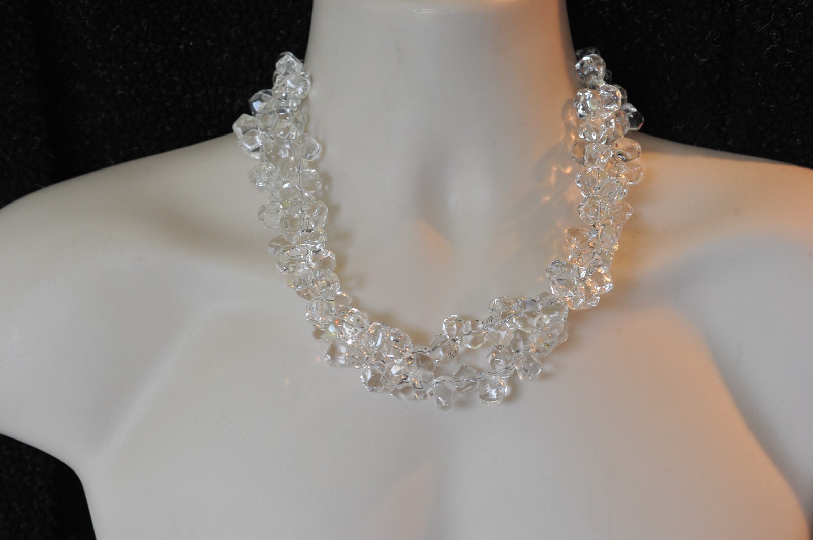 VTG clear rock quartz crystal tumbled polished sterling clasp necklace 258 Grams