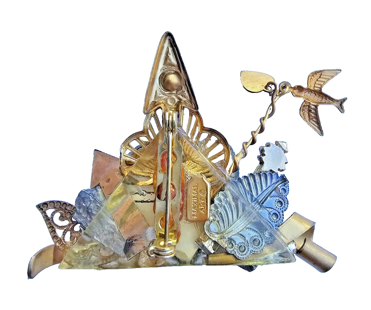 VTG Maximal Art – John Wind – Travel Plane Heart Hand Bird Dangle Brooch Pin