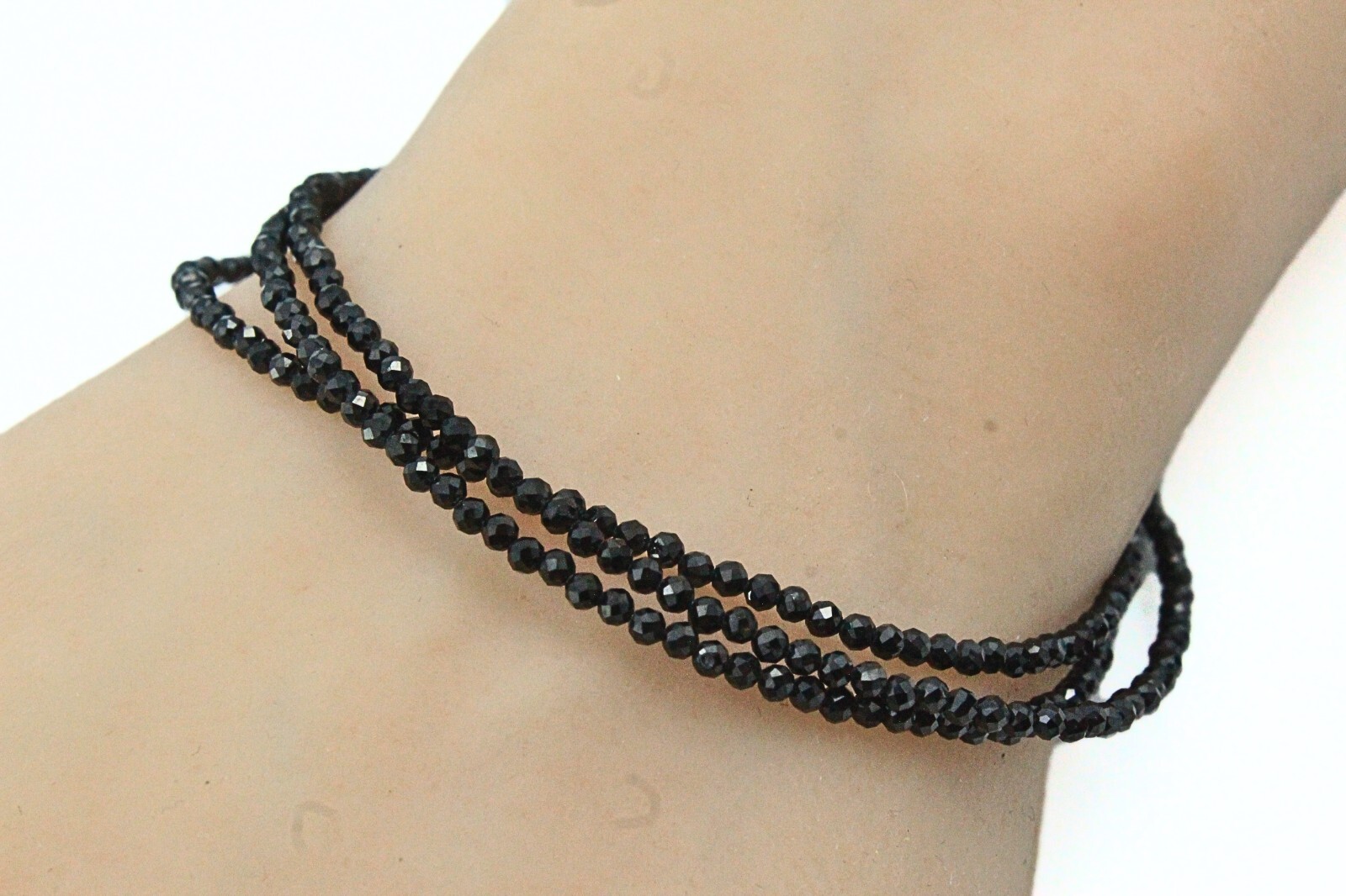BBJ Signed Triple Strand Black Glass Sterling Silver HSN Bracelet