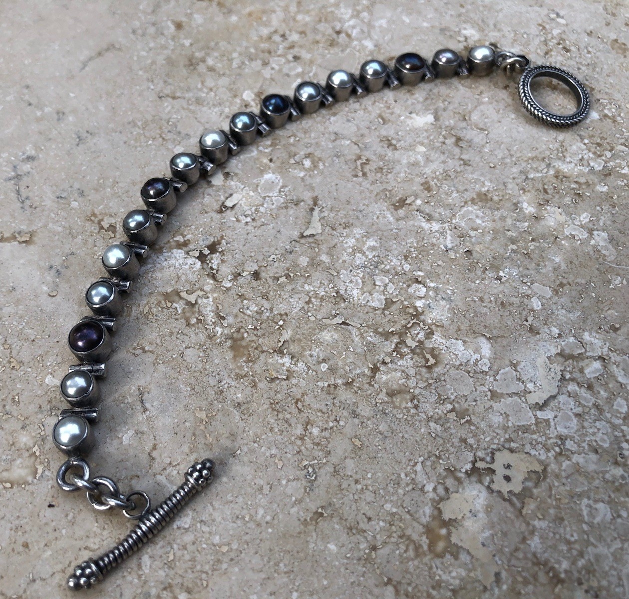 🤍✨Genuine VINTAGE STERLING SILVER Multicolor PEARL BRACELET ESTATE Jewelry✨🤍