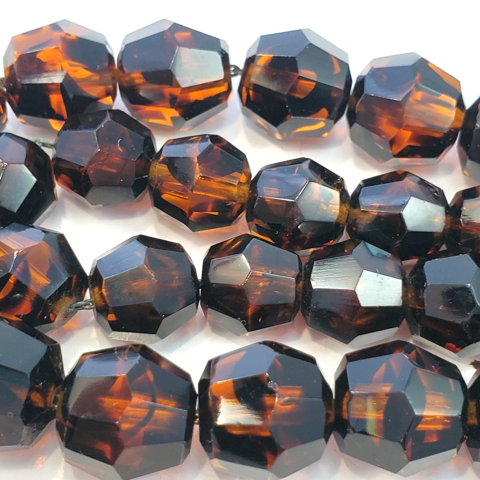 JONNE Faux Tortoise Shell Faceted GLASS Bead Necklace 2 Strand Gold Tone 15″-17″