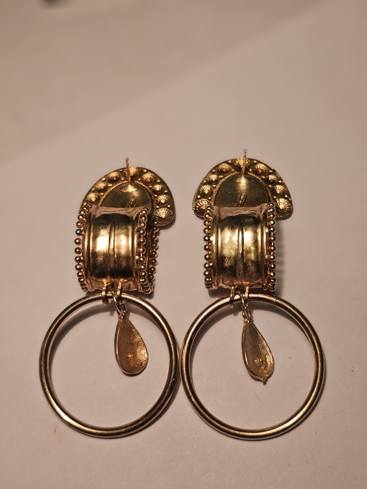 Vtg. Bold Deco Signed ☆473 A.R .925 Vermeil Dangle Drop Beaded Post Earrings 47