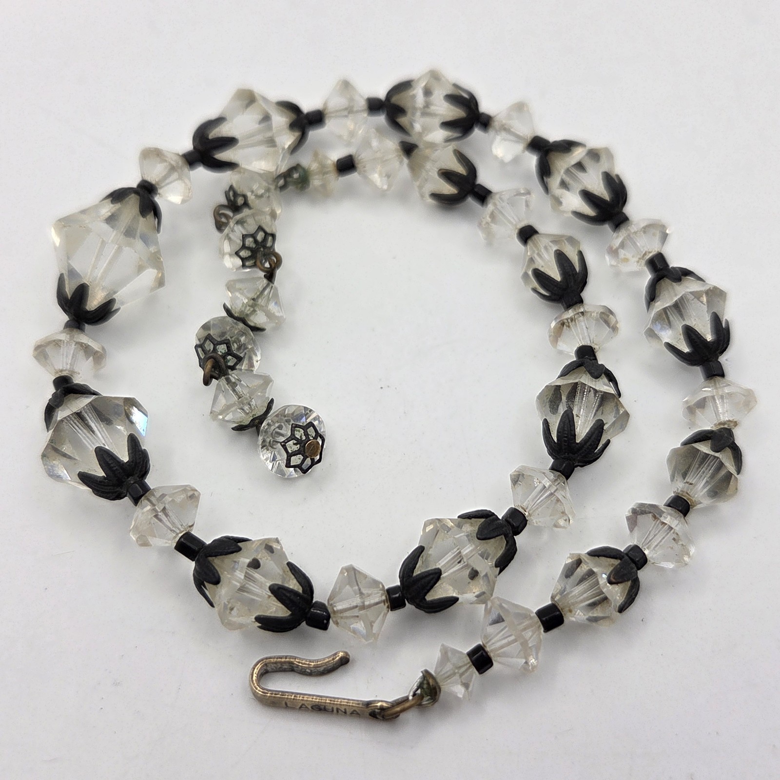 Vintage Signed Laguna Necklace With Faceted Crystals 15″ Choker