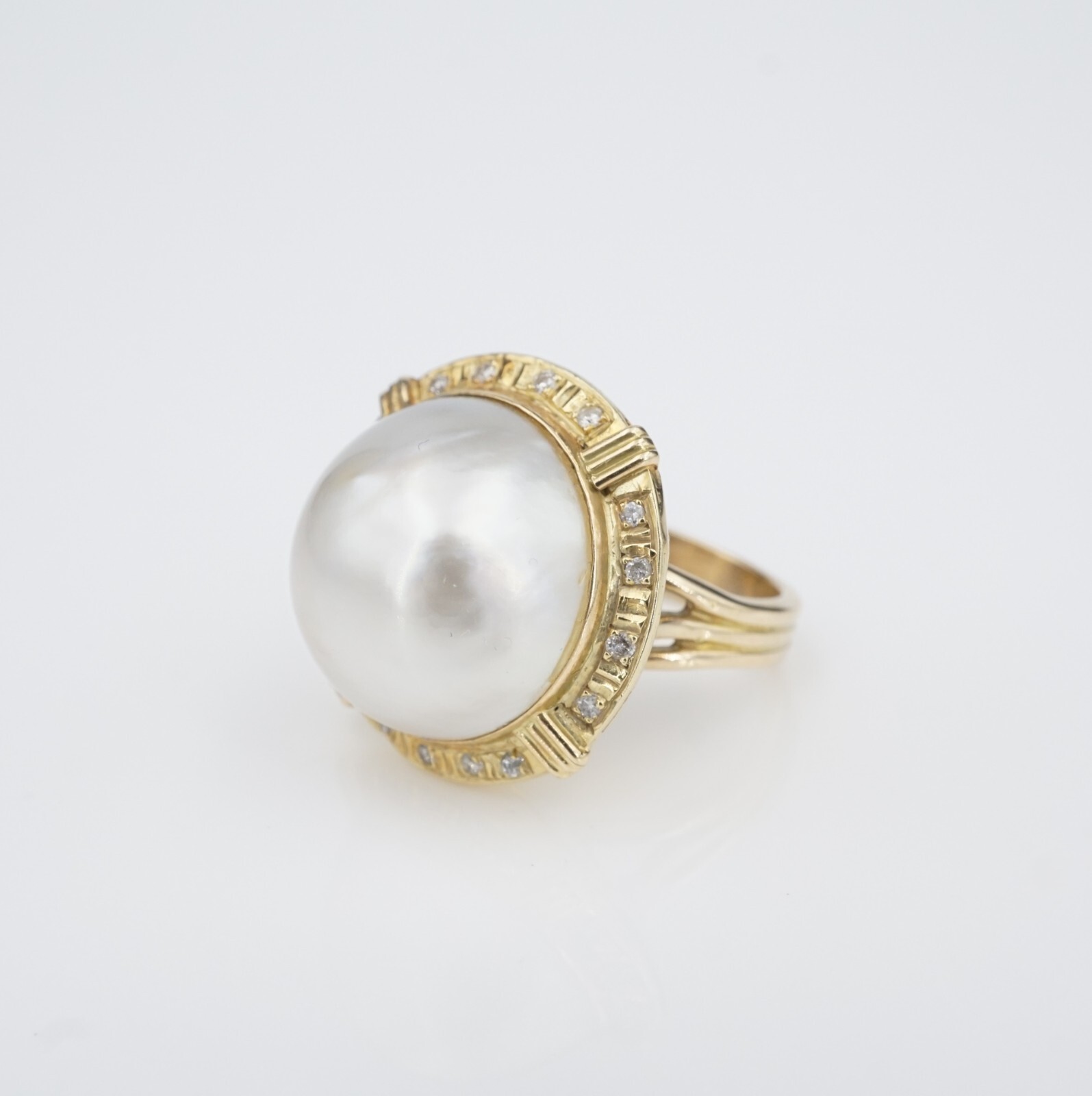 Vintage Mabe Pearl Diamond Cocktail Ring 14k Yellow Gold Size 5.75 17.5mm RG4747