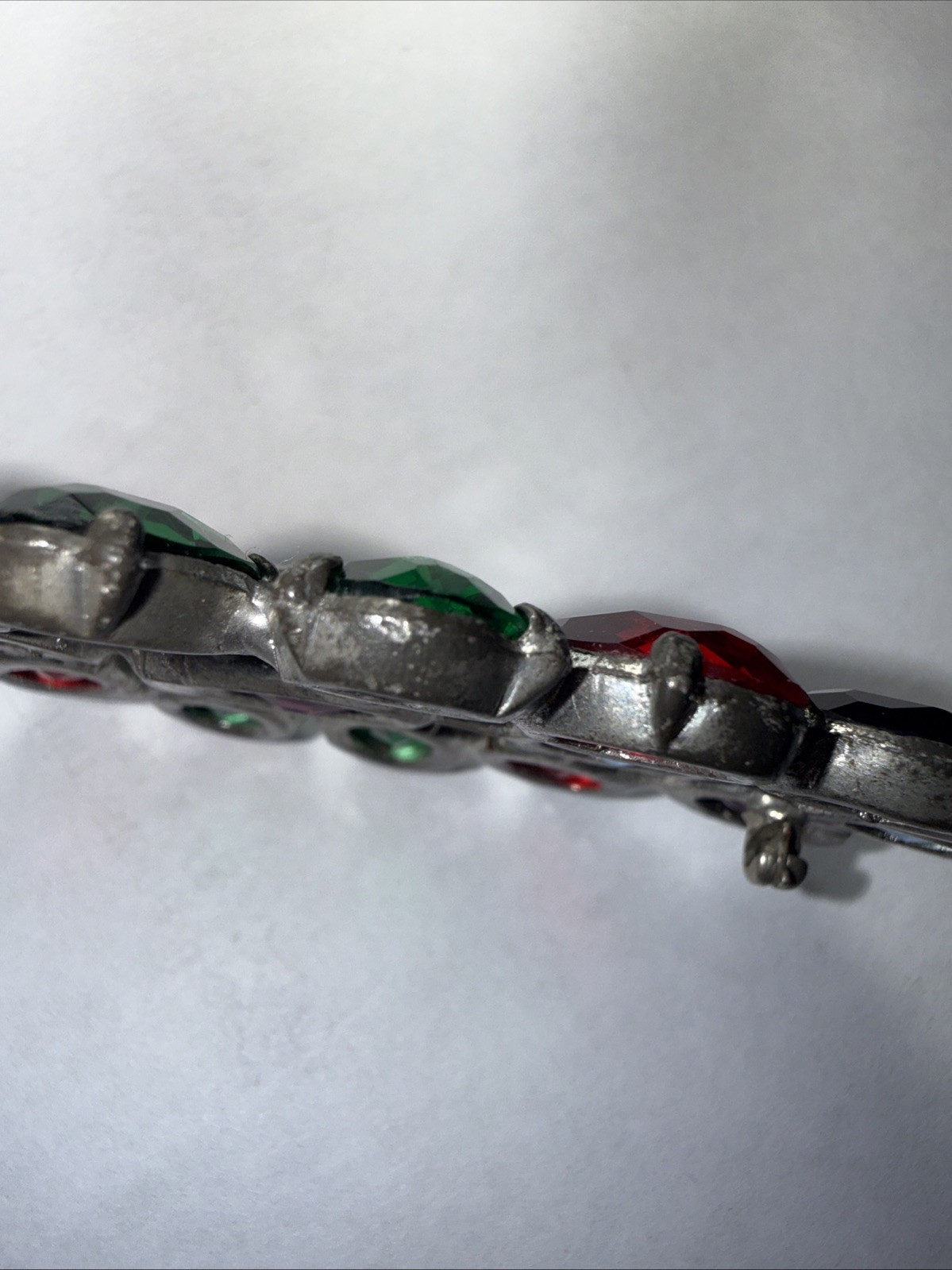 Pin Brooch Czech Art Deco Fruit salad Pot Metal 3.5” Open Back Stones Antique