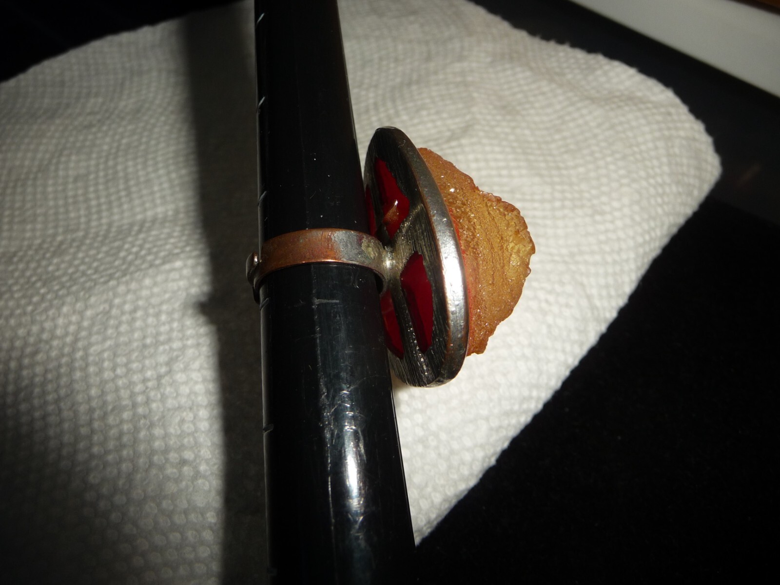 HUGH 1” X 1 1/4” RED CENTER STONE ASIS ADJUDTABLE SILVER TON SZ 5 RING #27/7 F