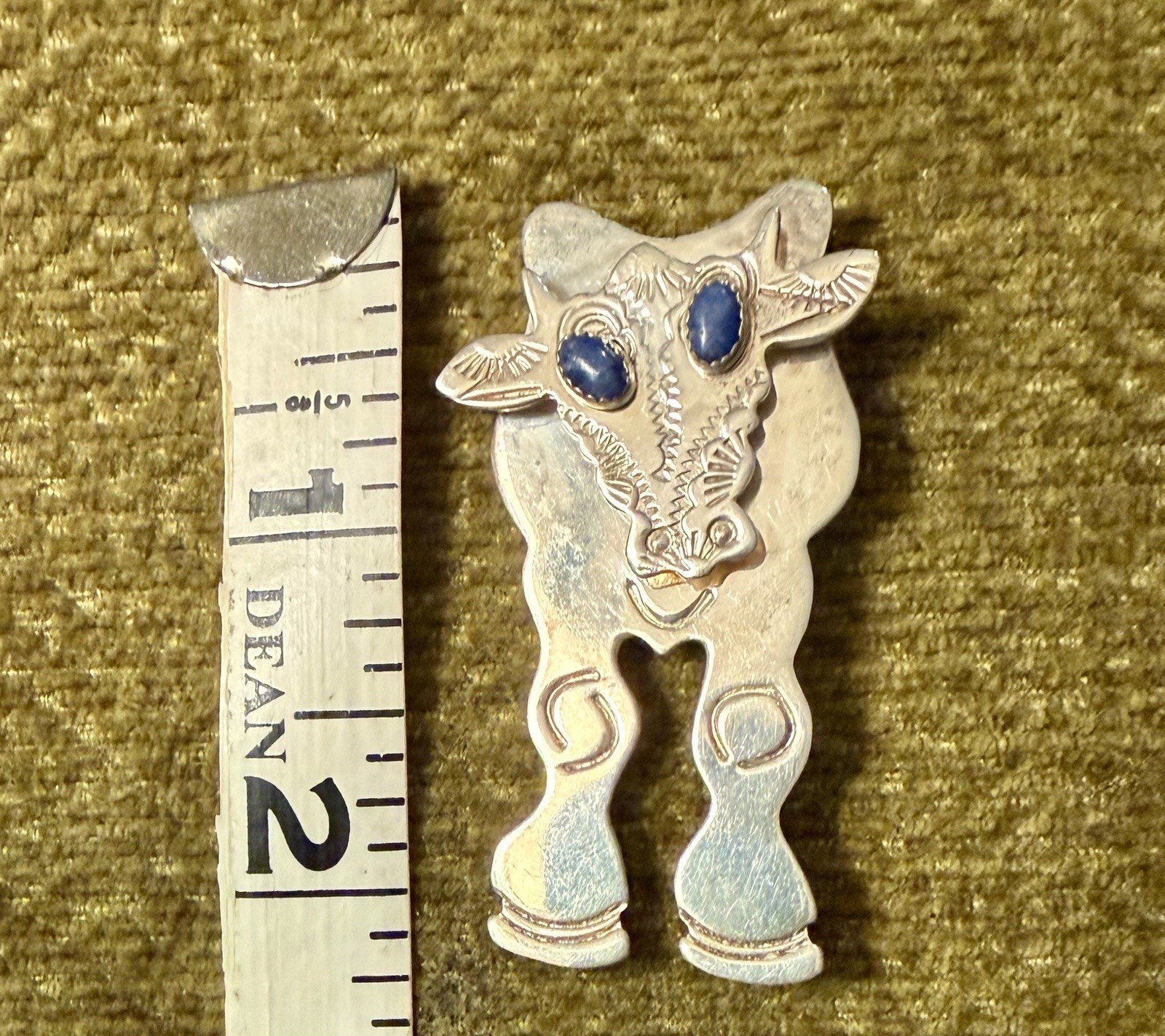 GRADY ALEXANDER Vintage Sterling Silver 925 Lapis Cow Bull Calf Brooch Pin