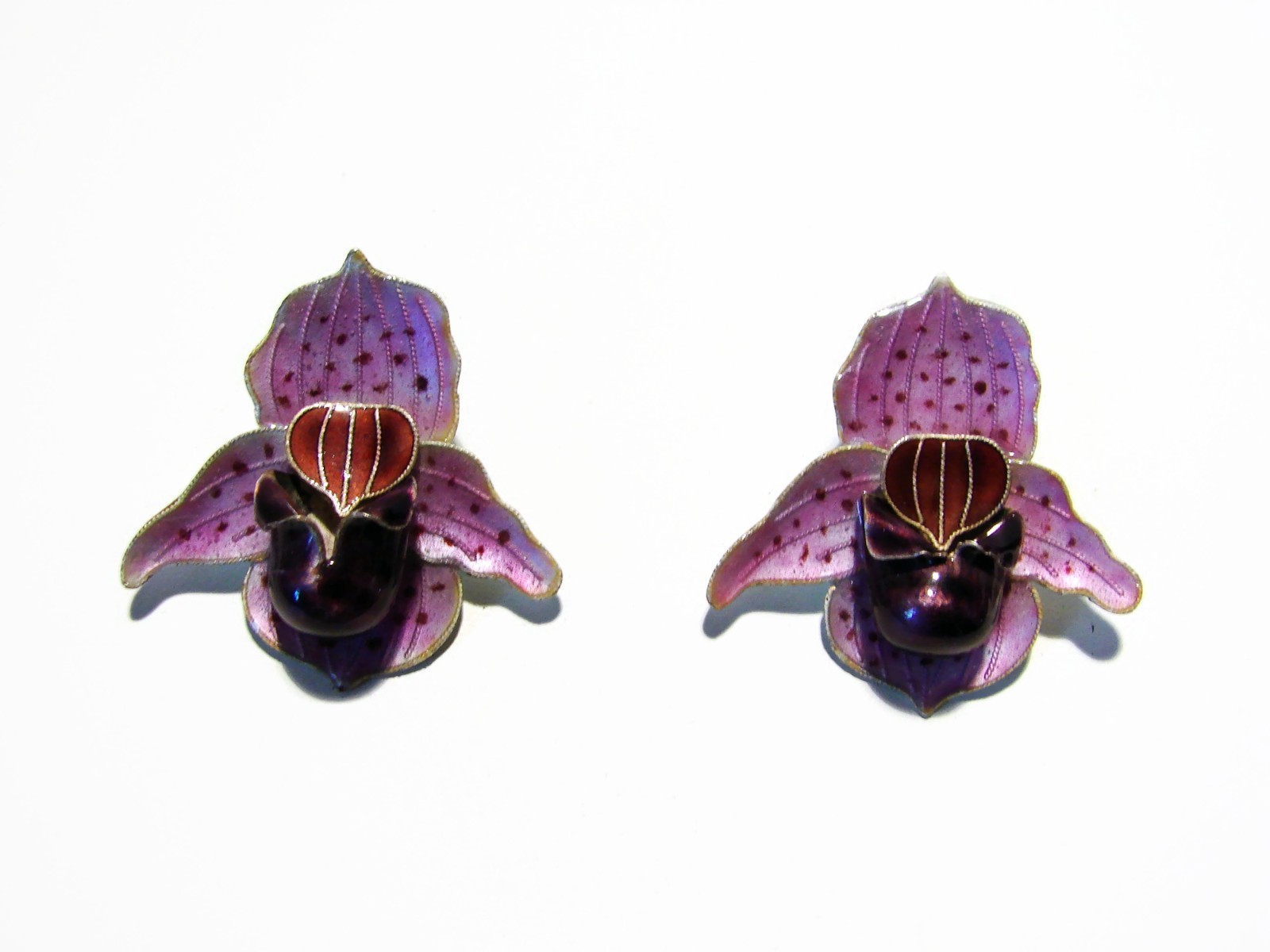 Vintage Sterling Silver Purple Enamel Orchid Post Earrings