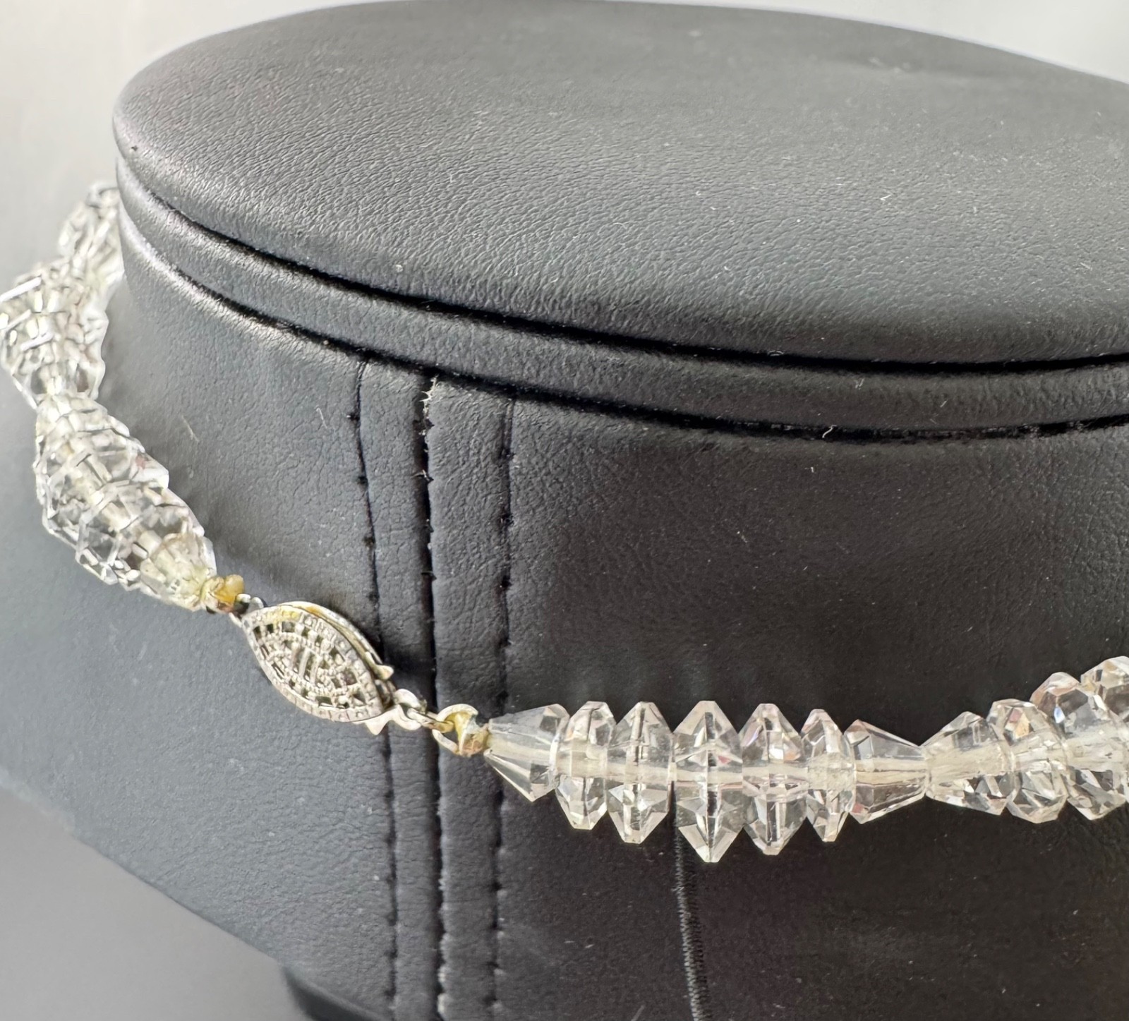 Art Deco Czech Cut Crystal Choker Necklace w 925 Fish Hook Clasp 16″