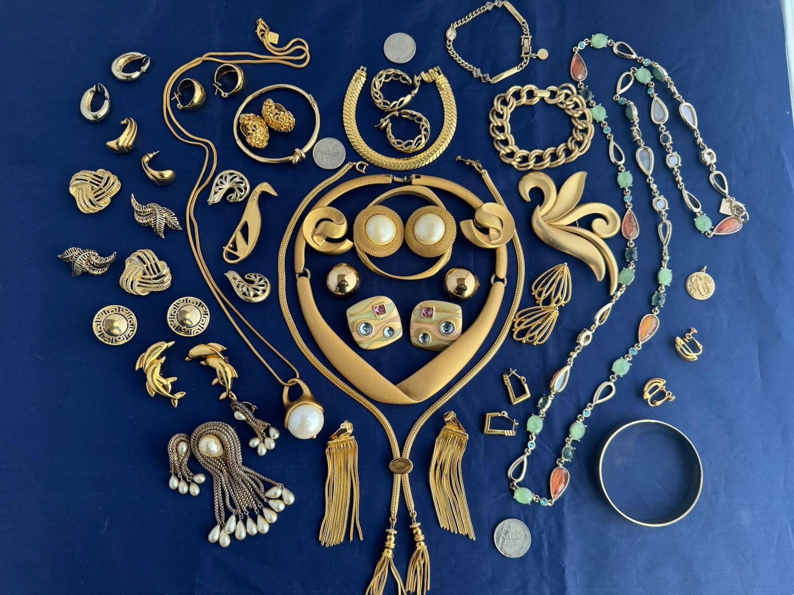 Vintage Now Jewelry Lot Gold Tone Monet AK Trifari Napier K Spade Erwin Pearl 30
