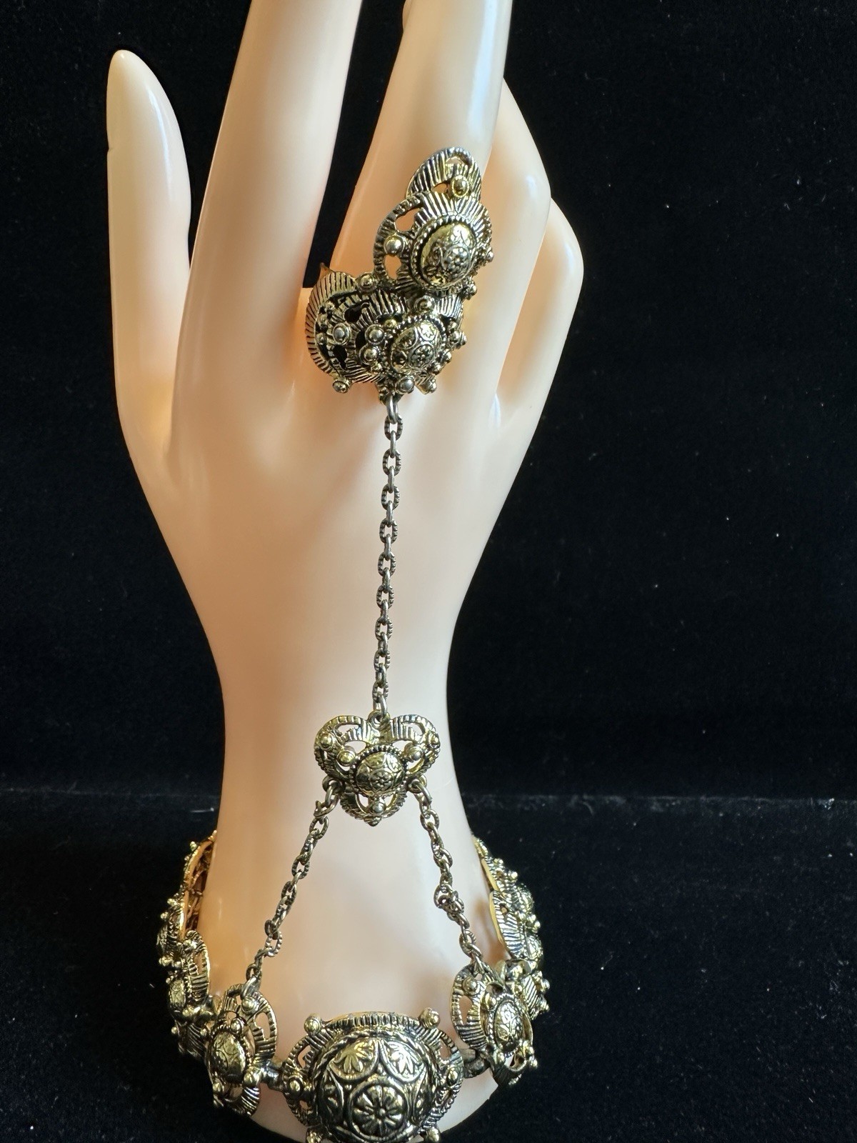 Vintage ethnic India Ring Bracelet combo appears to be heavy made gold plated