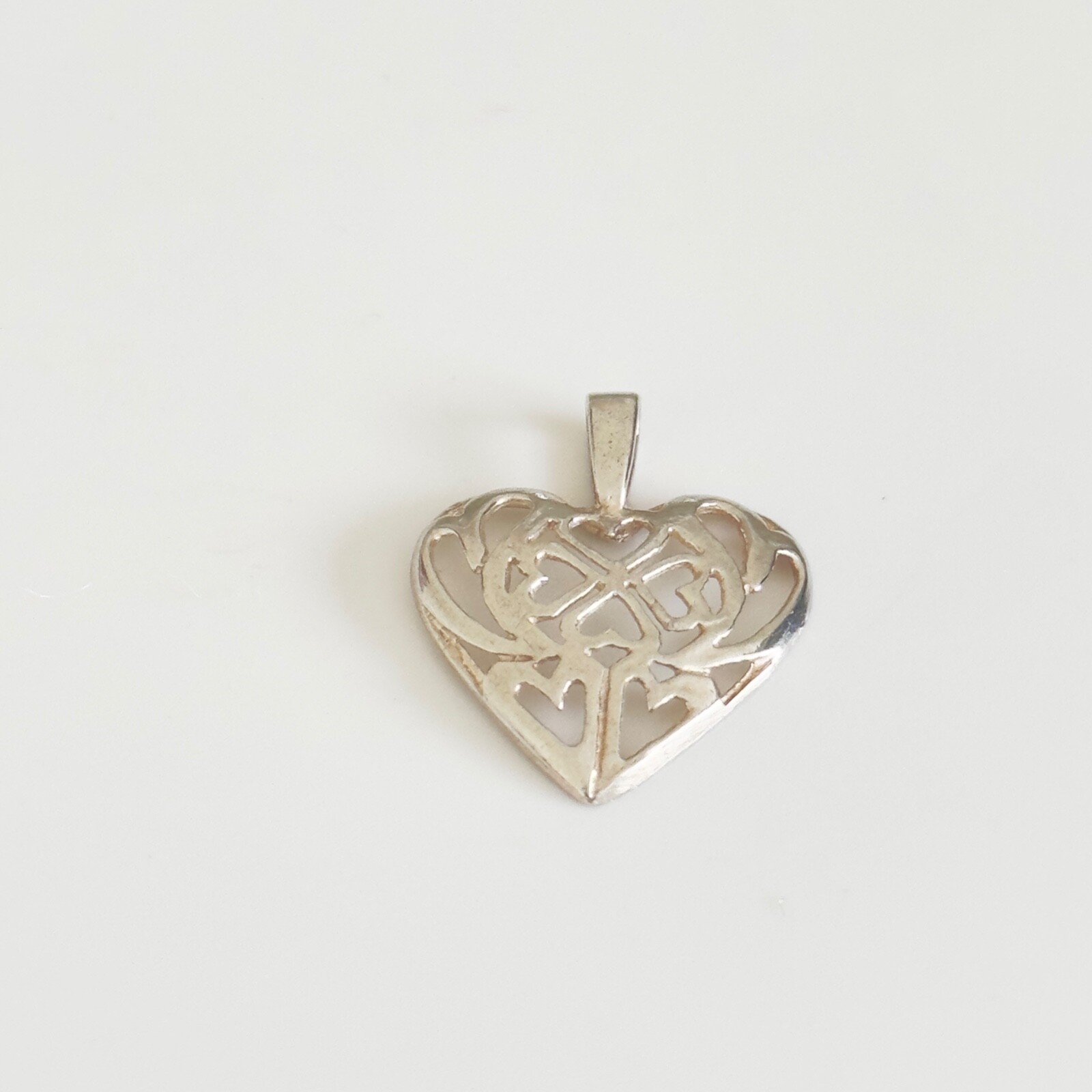 Vintage 925 Sterling Silver Openwork Hearts Love Themed Pendant