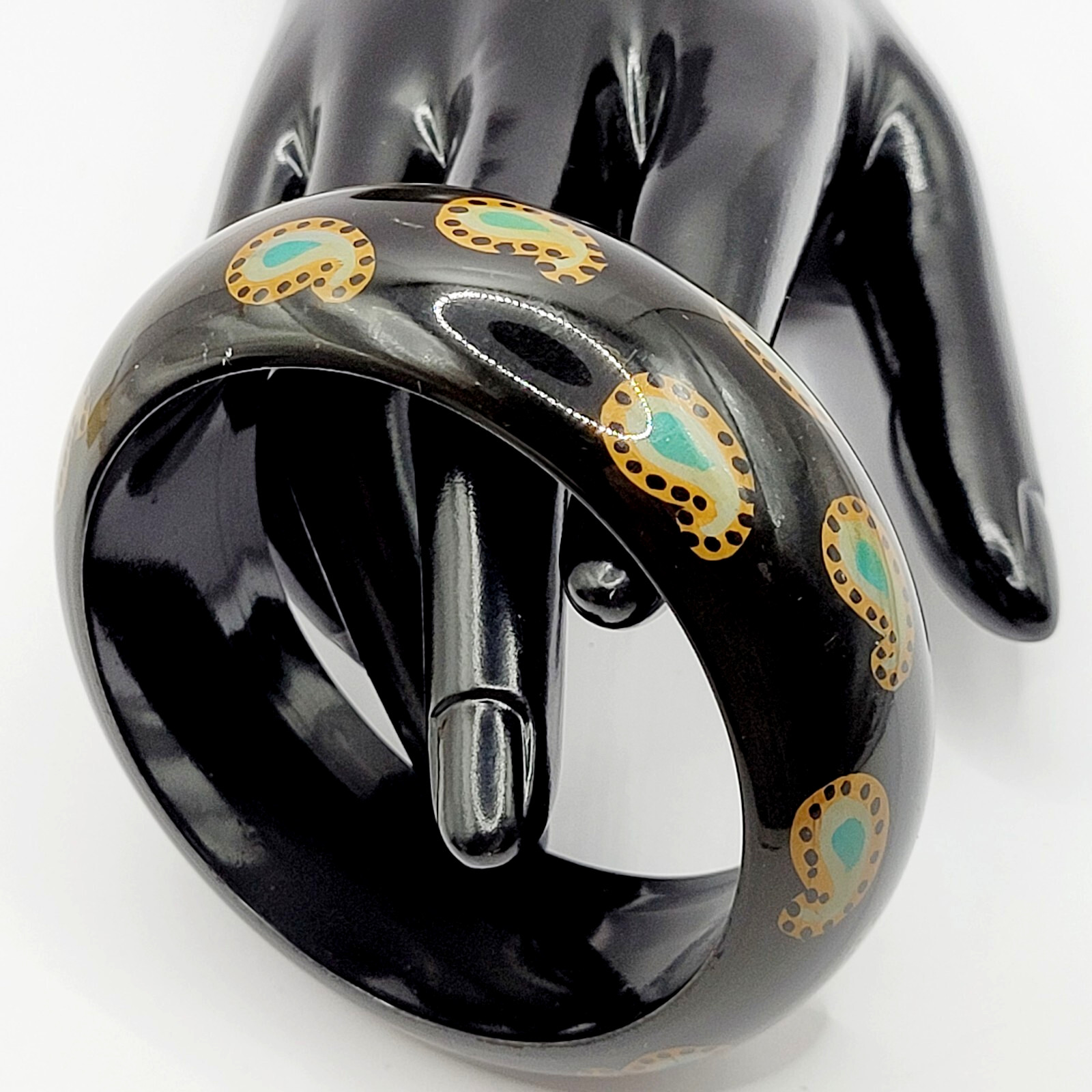 Paisley on Black Vintage Wide Chunky Vintage 1980s Acrylic Bangle Bracelet 8 In