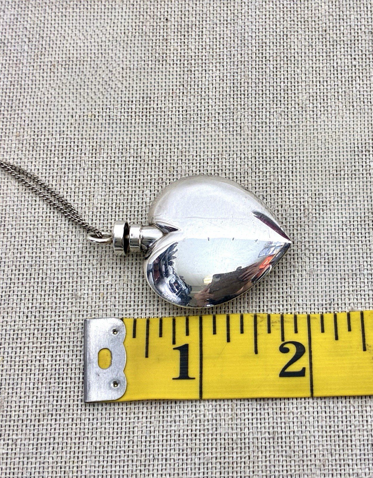 Vtg Sterling Silver Puff Heart Snuff Perfume Bottle Pendant Necklace Valentine