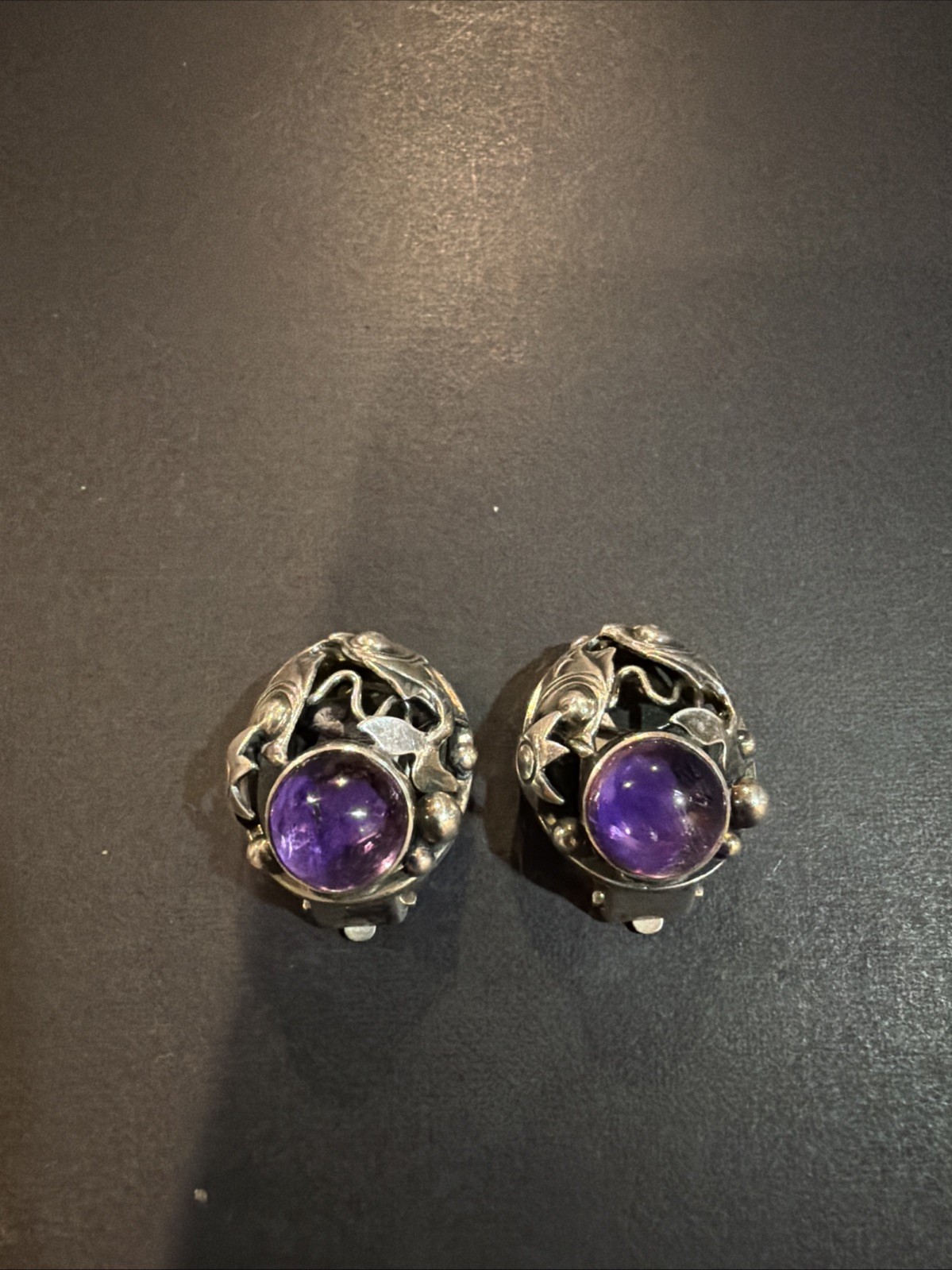 Vintage Rare N.E From Denmark Sterling Silver Amethyst Clip On Earrings