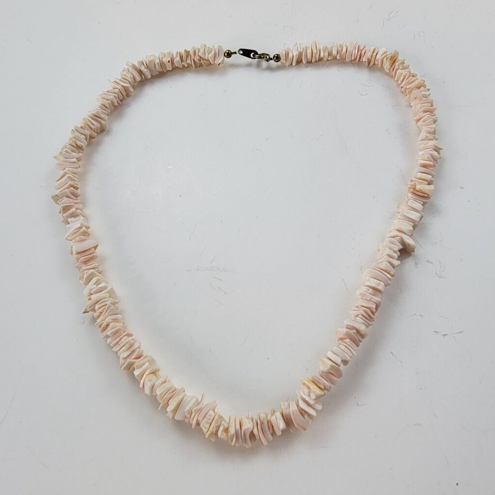 Vintage Puka Shell Necklace 16.5 in Pastel Pink Spring Ring Clasp