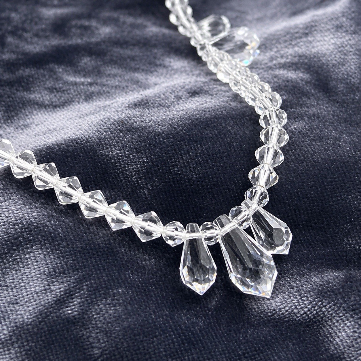 Elegant Clear Glass Faceted Crystal Teardrop Necklace & Earrings Set