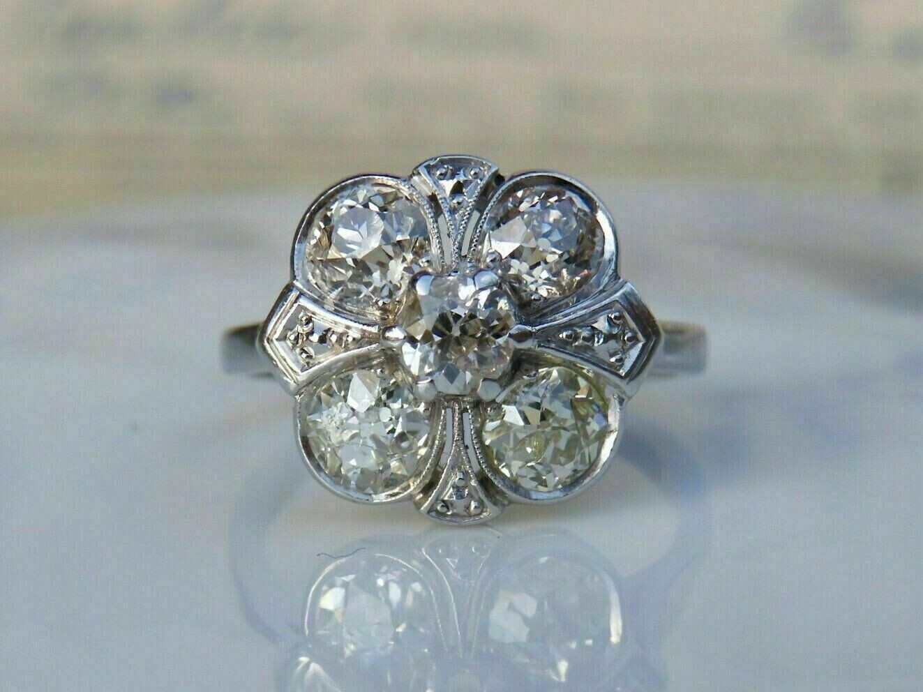 1.2Ct Vintage Style Round Cut Lab-Created Diamond Cluster 925 Silver Flower Ring