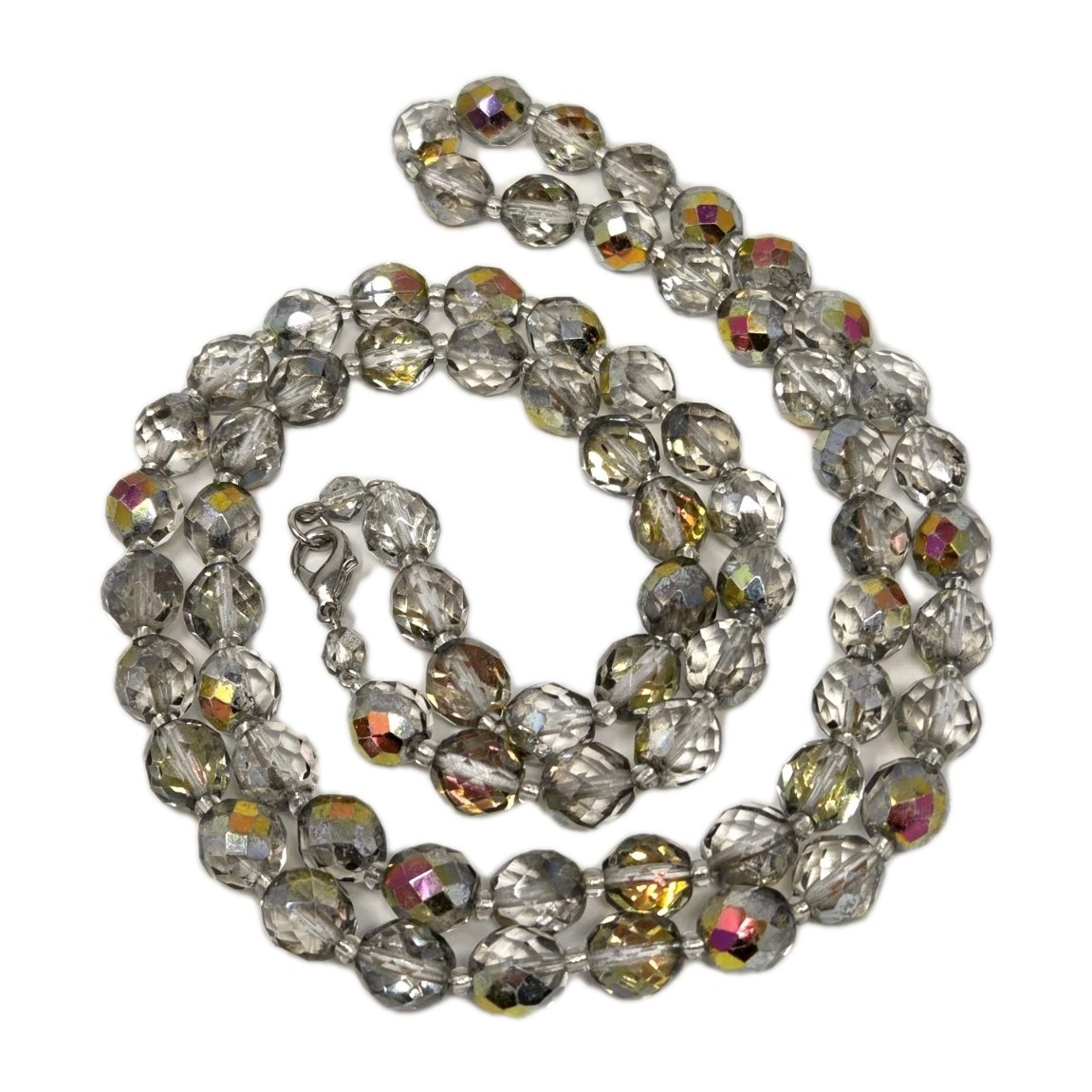 Mirrored AB Aurora Borealis Faceted Glass Necklace Vintage 36 Inches