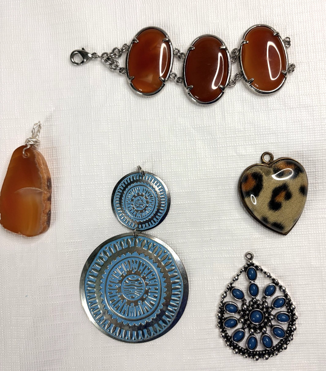 Costume Jewelry Lot Of 4 Necklace Pendants Metal Resin Partial Bracelet