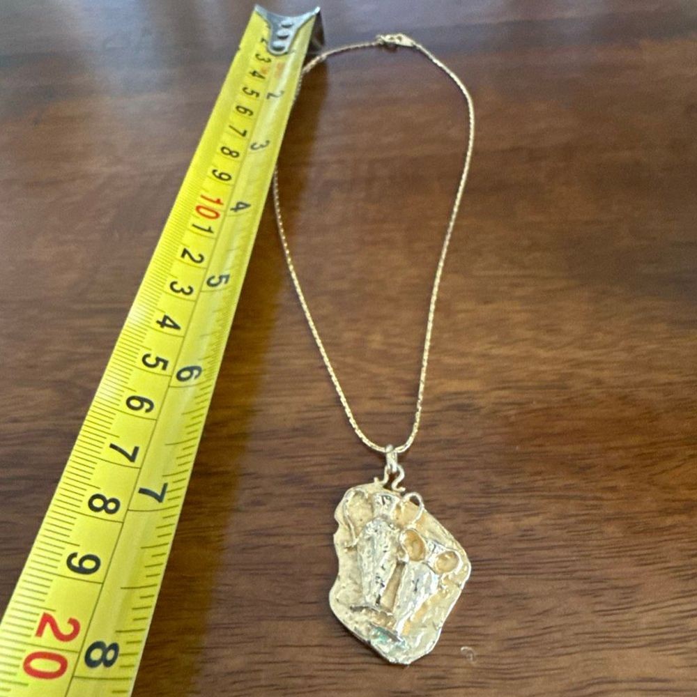 Vintage Gold Plated Pendant Necklace Mixed Metal Art Deco Style 18 Inch