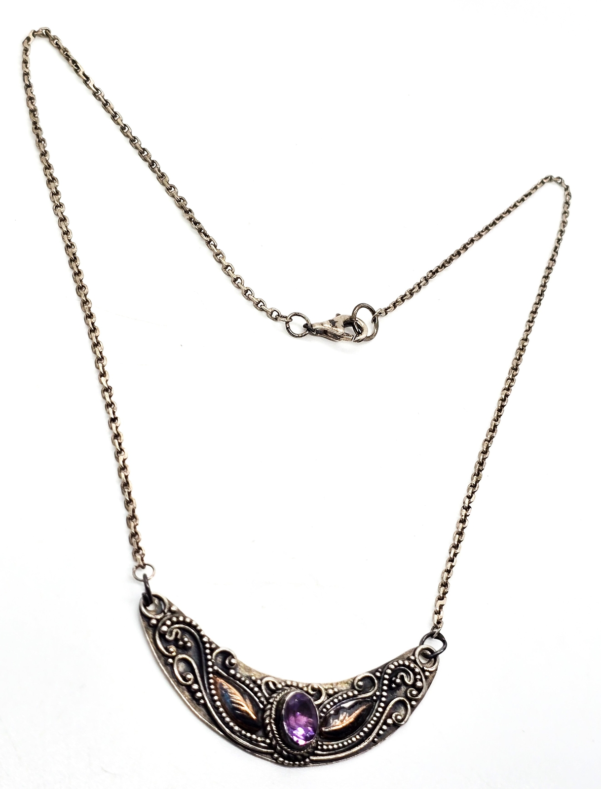 Amethyst Bali Balinese purple sterling silver gold vintage statement necklace
