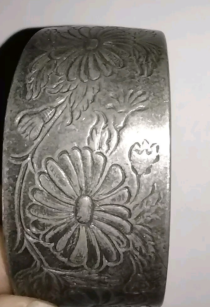 Vintage Salisbury Pewter Floral Cuff Bracelet Flower of the Month “September”