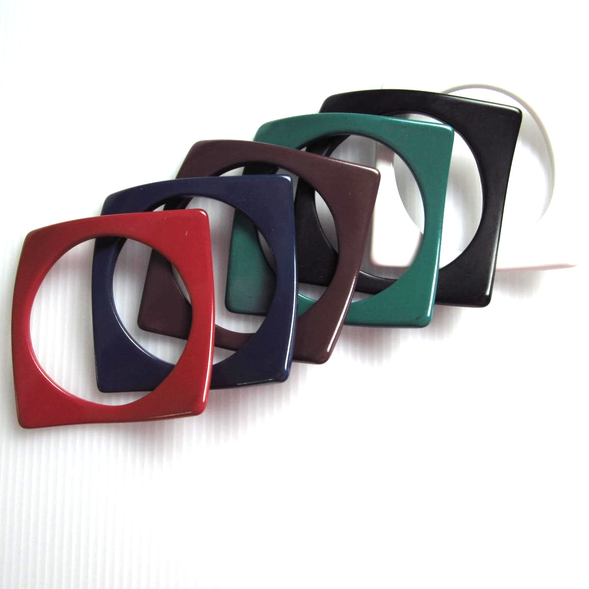 Vintage Lucite Bangle Bracelets Set of 6 Jewel Tone 1960s Mod Square Retro