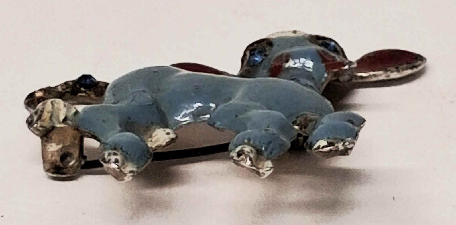 Vintage 1930’s Goldtone And Blue Enamel Cow Calf Brooch