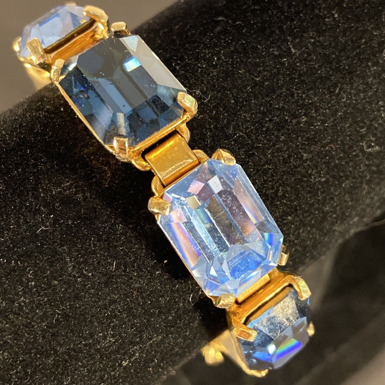 Robert Zentall Bracelet Large Blue Stone GoldTone Fold Over Clasp Safety 1950s