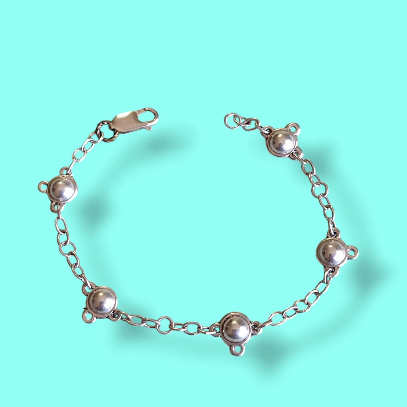 Vtg Antique Siam Sterling Silver Dangle Charm Starter Bracelet 7.5in 925
