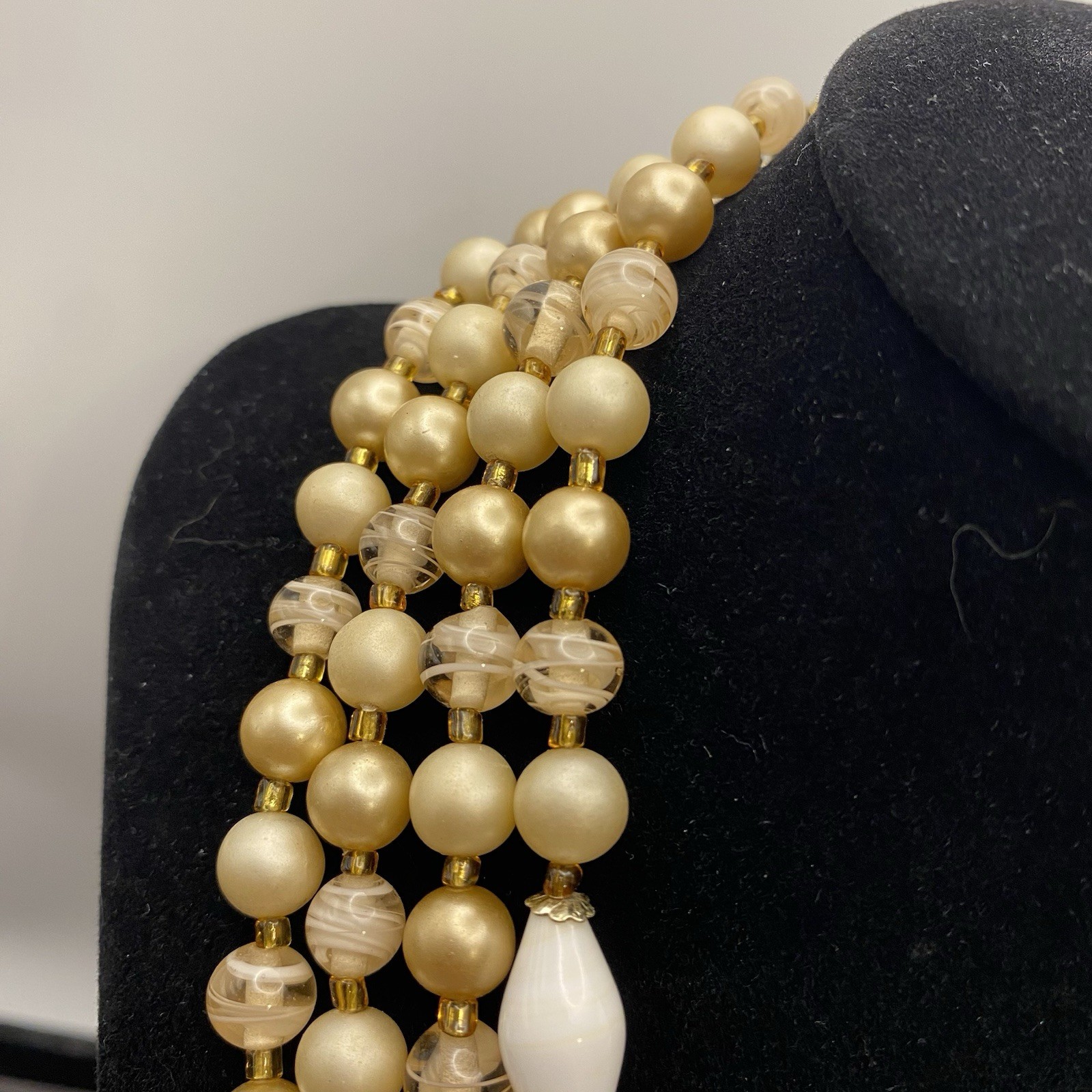 Stunning Vintage Multi-Strand Gold and Cream Beads with Art Glass